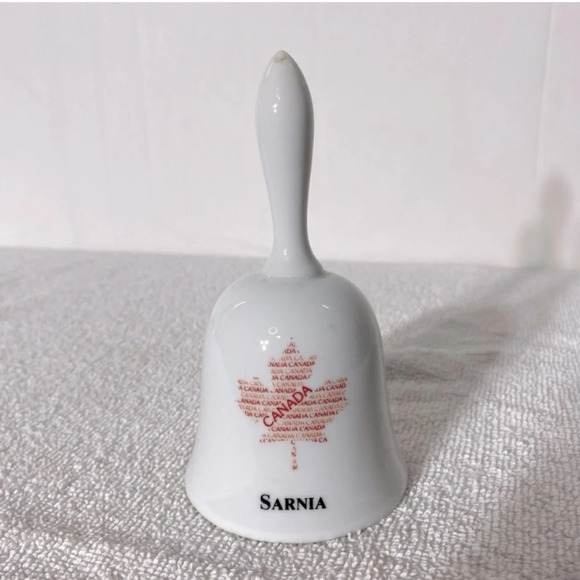 Vintage White Red Sarnia  Ceramic Souvenir Bell - Picture 1 of 10